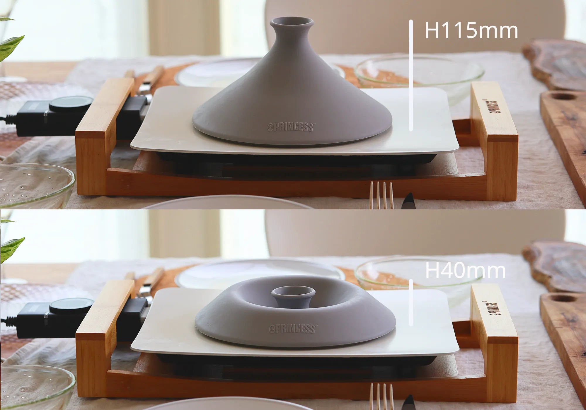 美味しい焼肉とお好み焼きならPRINCESSのホットプレートテーブルグリルピュア。セラミックコーティングの本来の美味しさを引き出す遠赤外線効果。蒸し料理に必要な専用の蓋です。